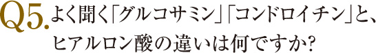 Q5.よく聞く「グルコサミン」「コンドロ  イチン」と、ヒアルロン酸の違いは何ですか？